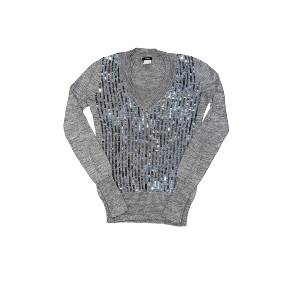 J. Crew Alpaca Wool blend Sweater Size S Gray Sequin V-Neck - Picture 2 of 8